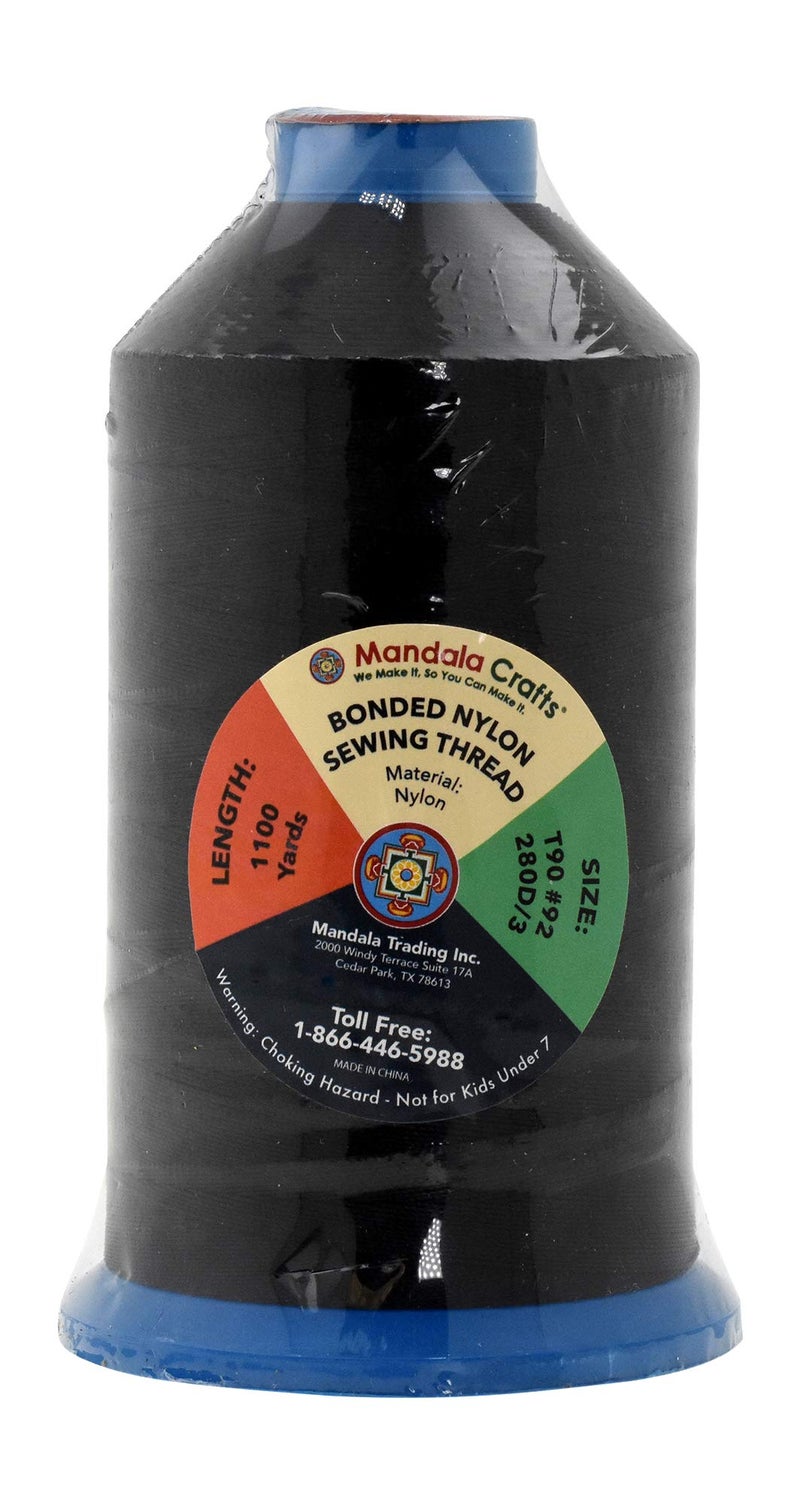Mandala Crafts Size 92 280D T90 Bonded Nylon Thread - Black 1100 YDs Tex 90 Heavy Duty Sewing Threads for Leather, Jeans, Weaving, Outdoor Marine Upholstery - Image 2